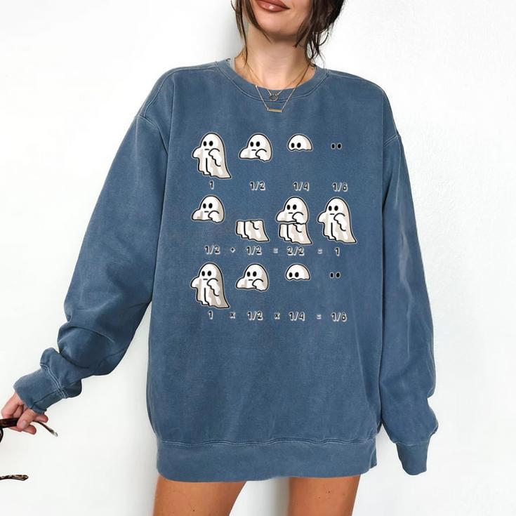Fractions Math Teacher Ghost Math Halloween Humorous Comfort Colors Sweatshirt