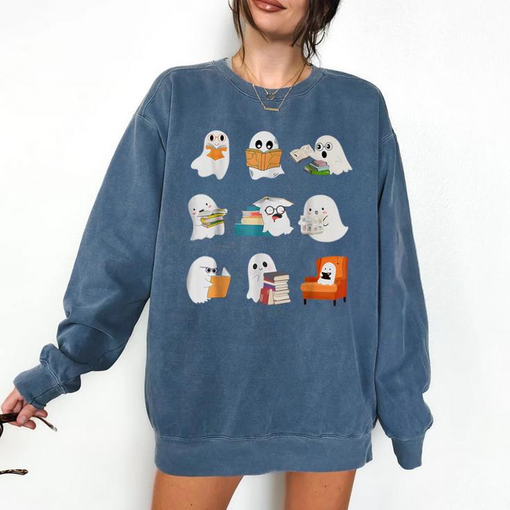 Ghost Reading Teacher Halloween Librarian Book Lover School Comfort Colors Sweatshirt