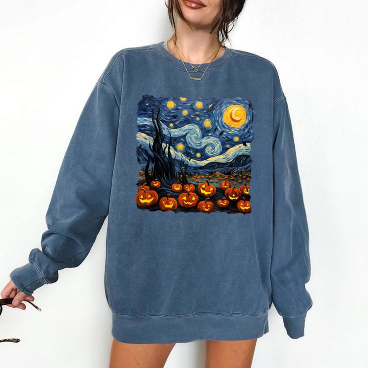 Halloween Pumpkin Starry Night Van Gogh Art Teacher Comfort Colors Sweatshirt