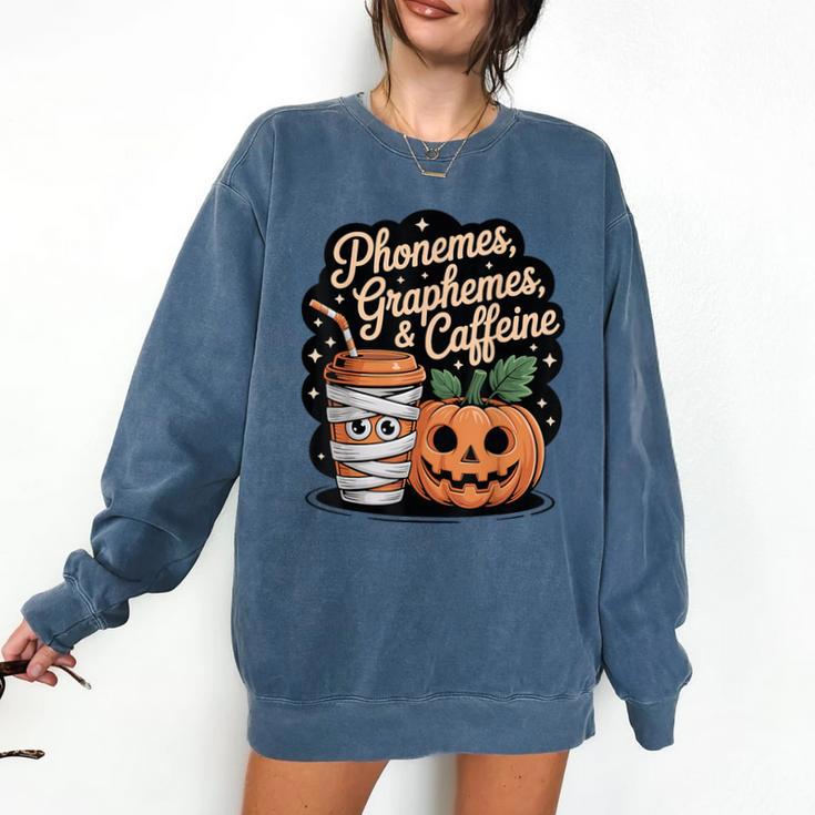 Halloween Teacher Phonemes Graphemes Caffeine Coffee Lover Comfort Colors Sweatshirt