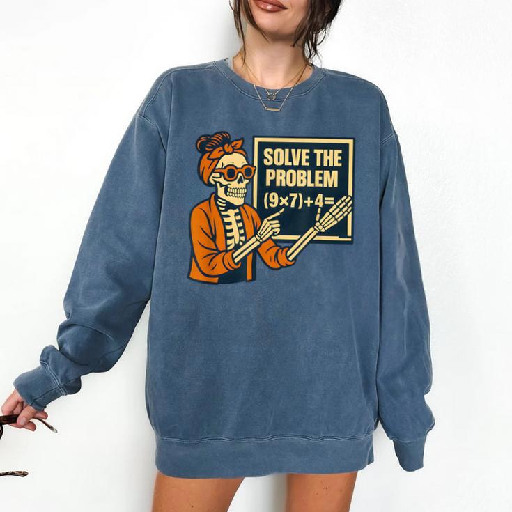 Halloween Teacher Six Seven Meme 6 7 Skeleton Spooky Costume Comfort Colors Sweatshirt