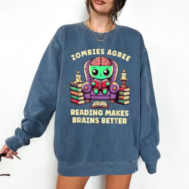 Halloween Teacher Zombie Reading Is Good For Brains Comfort Colors Sweatshirt