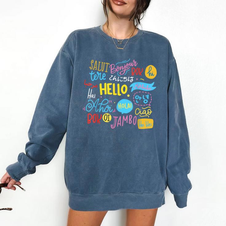 Hello Word In Different Languages Travel And Teacher Lover Comfort Colors Sweatshirt
