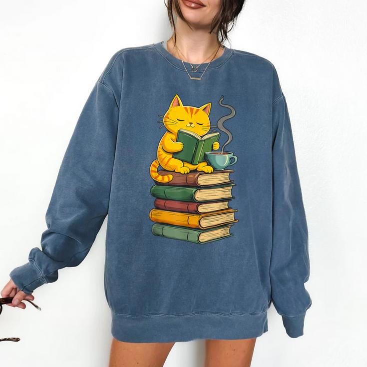 Kawaii Cats Lover Coffee Books Teacher Librarian Cat Comfort Colors Sweatshirt