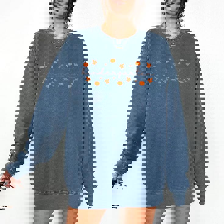 Kindergarten Teacher Pumpkin Autumn Leaves Kinder Team Fall Comfort Colors Sweatshirt