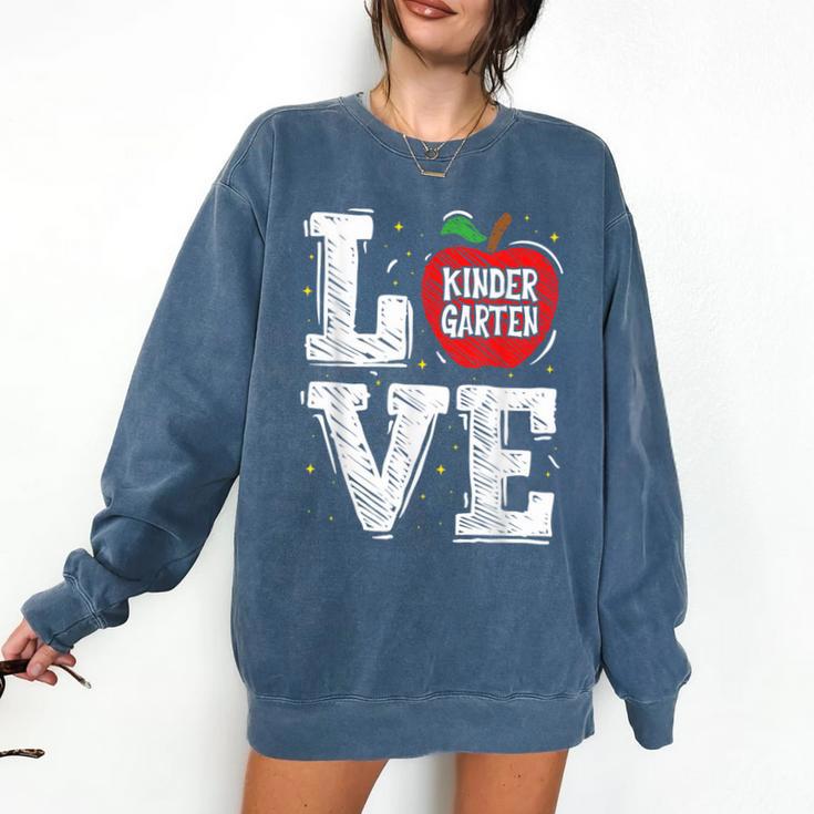 LOVE Kindergarten Teacher Student School Apple Comfort Colors Sweatshirt