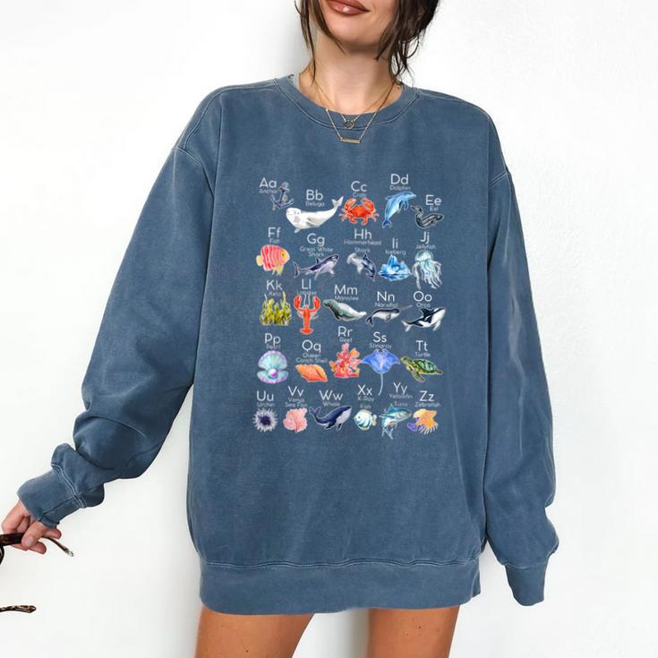 Ocean Animals Alphabet Cute Sea Life ABC Marine Kids Teacher Comfort Colors Sweatshirt