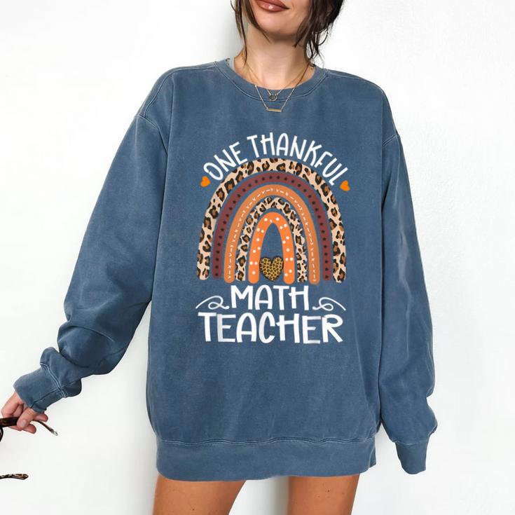 One Thankful Math Teacher Leopard Rainbow Thanksgiving Comfort Colors Sweatshirt