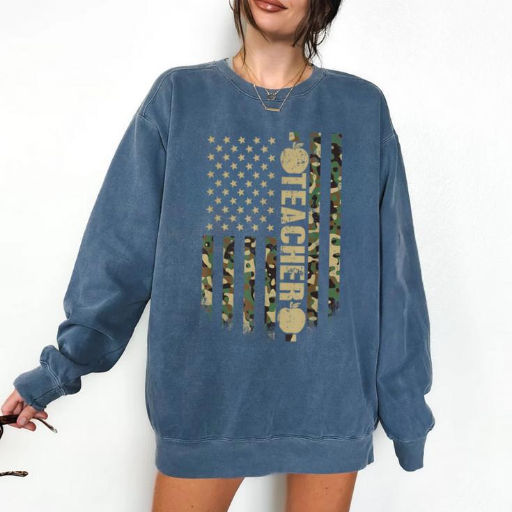 Patriotic Teacher American Flag Camouflage 4th Of July Camo Comfort Colors Sweatshirt