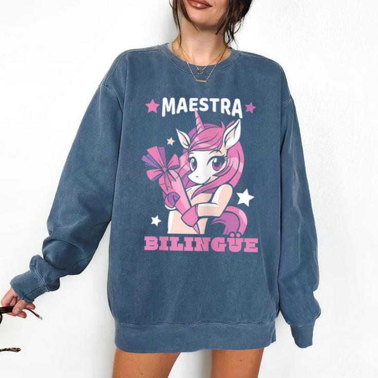 Pink Unicorn Spanish Teacher Regalos Para Bilingue Teacher Comfort Colors Sweatshirt
