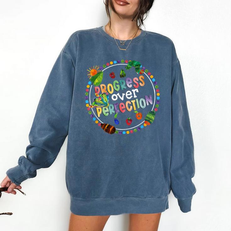 Progress Over Perfection Caterpillar Back To School Teacher Comfort Colors Sweatshirt