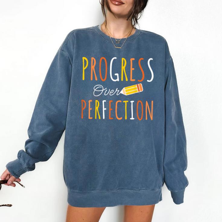 Progress Over Perfection Teacher Pencil Back-To-School Comfort Colors Sweatshirt