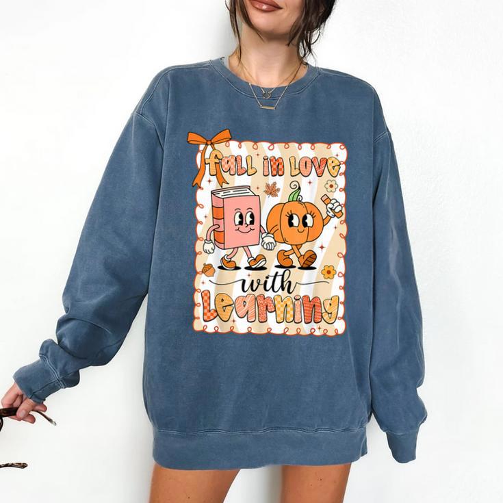 Pumpkin Teacher Preppy Fall In Love With Learning Autumn Comfort Colors Sweatshirt