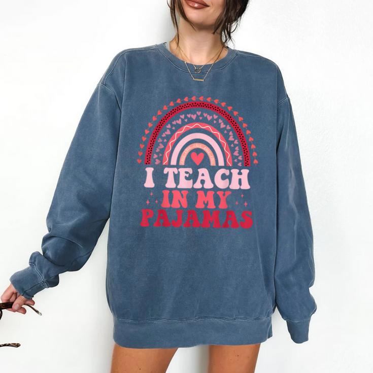 Rainbow Retro Homeschool Mom Teacher I Teach In My Pajamas Comfort Colors Sweatshirt