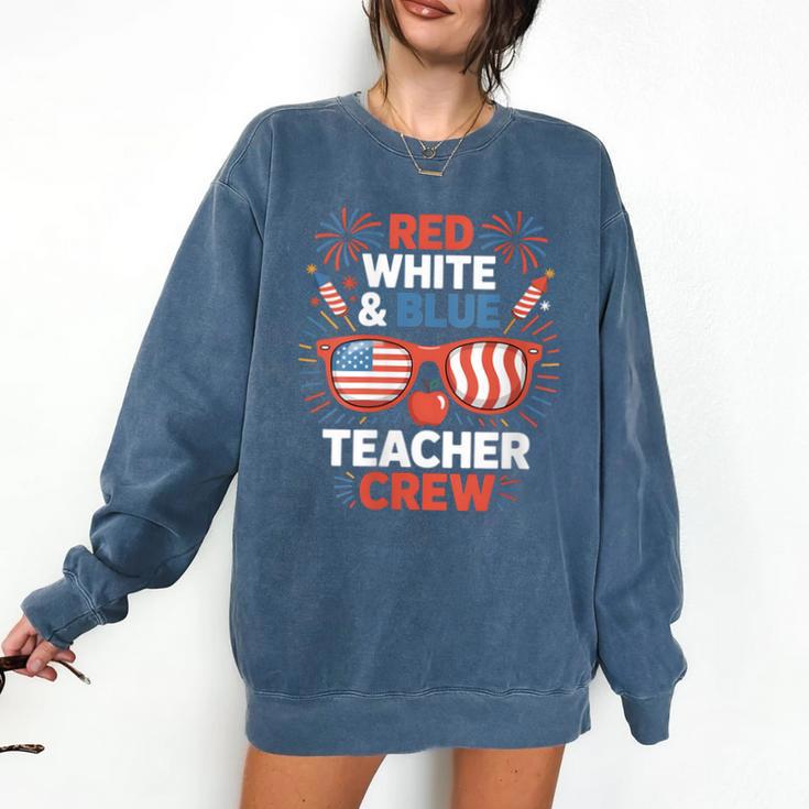 Red & Blue Teacher Crew Shirt 4th Of July Sunglasses Comfort Colors Sweatshirt