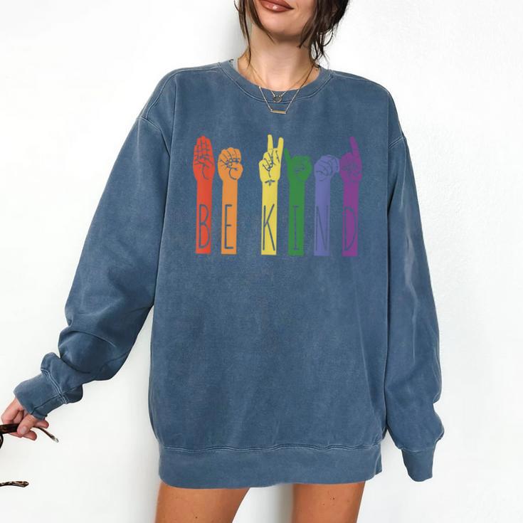 Retro Be Kind ASL Deaf Teacher Sign Language Gay Pride Comfort Colors Sweatshirt