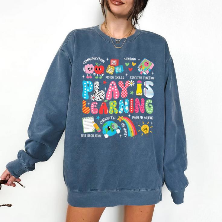 Retro Play Is Learning Kindergarten Teacher Team Women Comfort Colors Sweatshirt