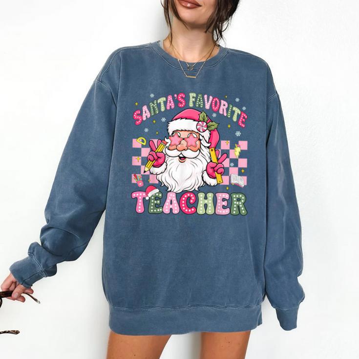 Santa's Favorite Teacher Groovy Christmas Teacher Boys Girls Comfort Colors Sweatshirt