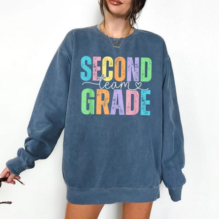 Second Grade Team Heart Teacher Student Back To School Girls Comfort Colors Sweatshirt