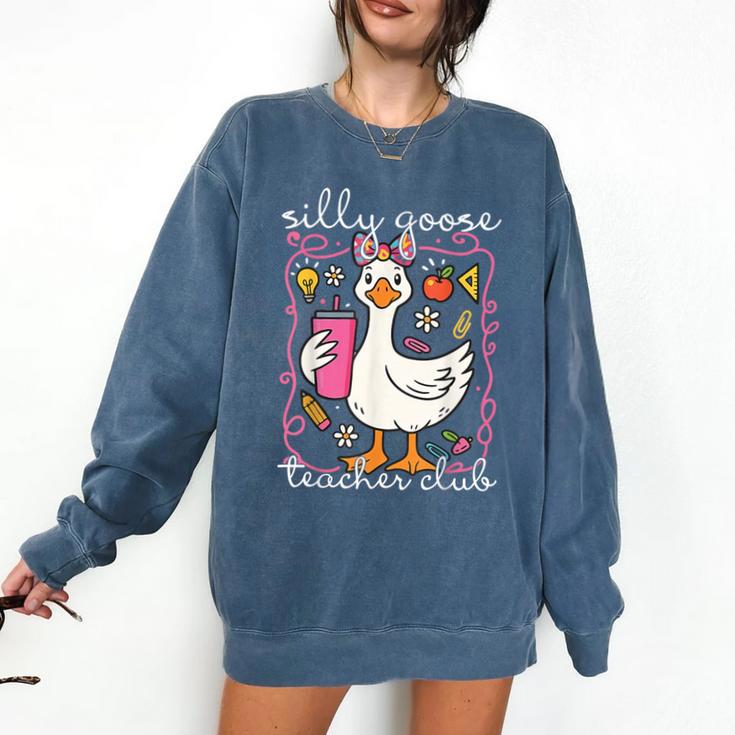 Silly Goose Teacher Club Animal Lover Groovy Teacher Comfort Colors Sweatshirt