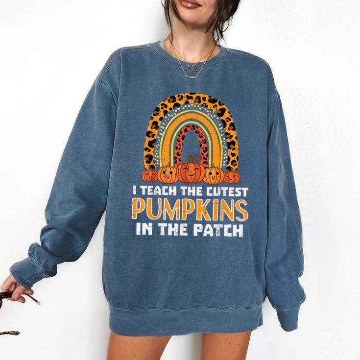 Teach Leopard Rainbow Cute Halloween Costume Teacher Women Comfort Colors Sweatshirt