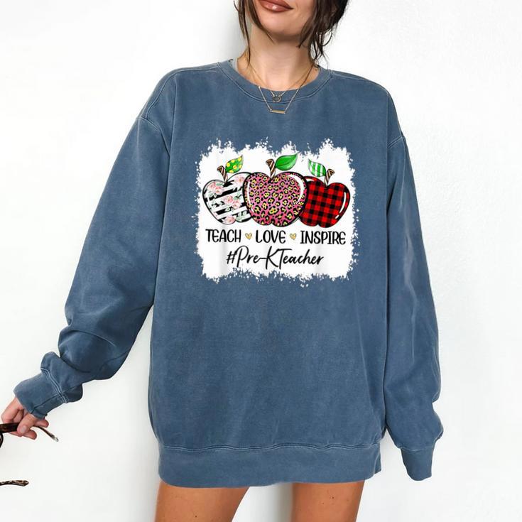 Teach Love Inspire Pre-k Teacher Apple Leopard Red Plain Comfort Colors Sweatshirt