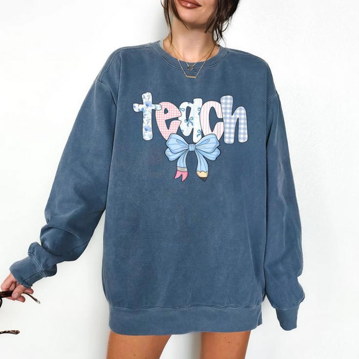 Teach Teacher Coquette Bow Pencil Back To School First Day Comfort Colors Sweatshirt