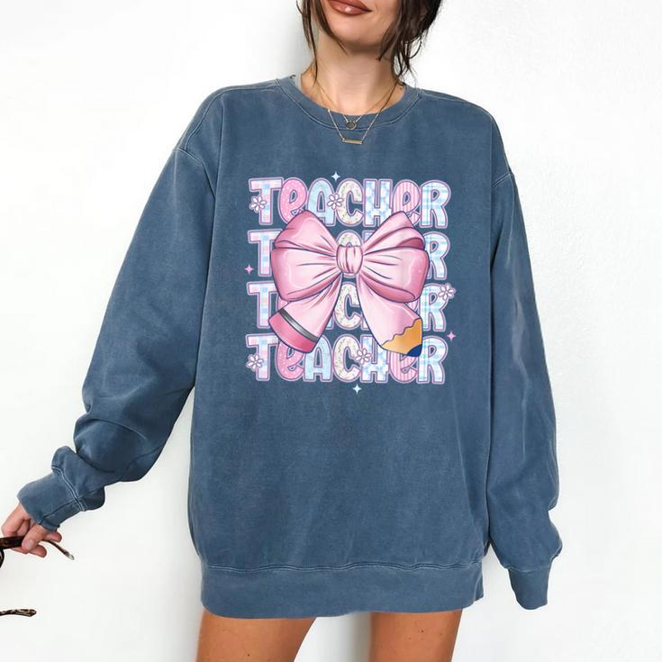 Teacher Bow Pencil Flowers Teacher Back To School Comfort Colors Sweatshirt