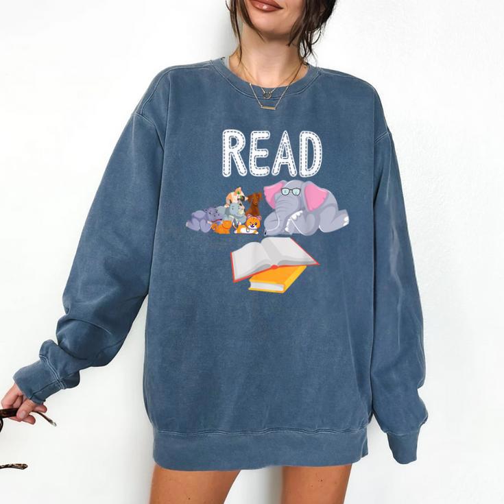Teacher Library Read Book Club Piggie Elephant Pigeons Men Women Kids Comfort Colors Sweatshirt