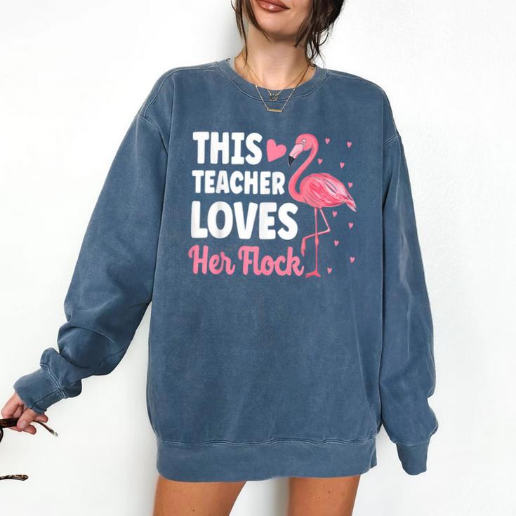 This Teacher Loves Her Flock Teaching Flamingo Girl Comfort Colors Sweatshirt