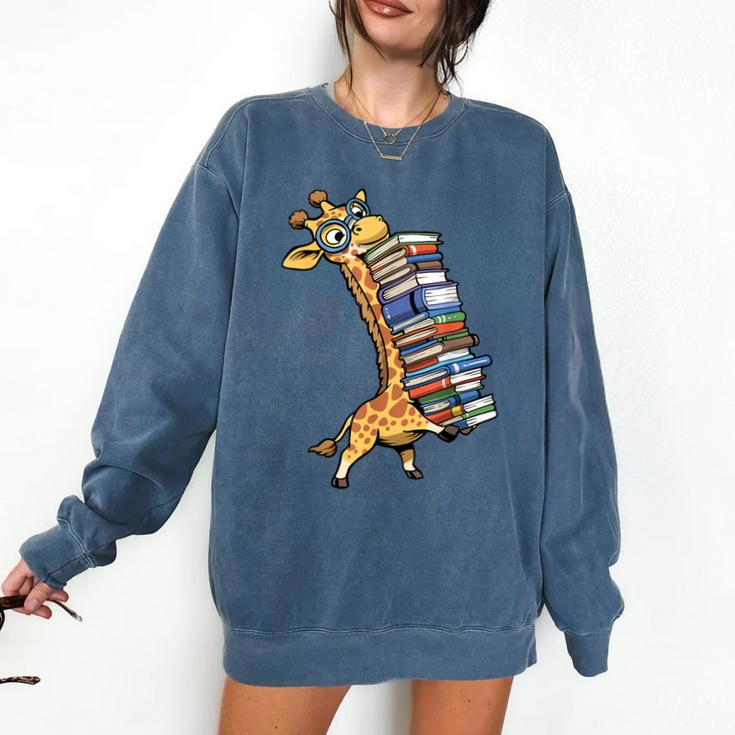 Teacher Shirt Giraffe Holding Books Bookworm Librarian Comfort Colors Sweatshirt