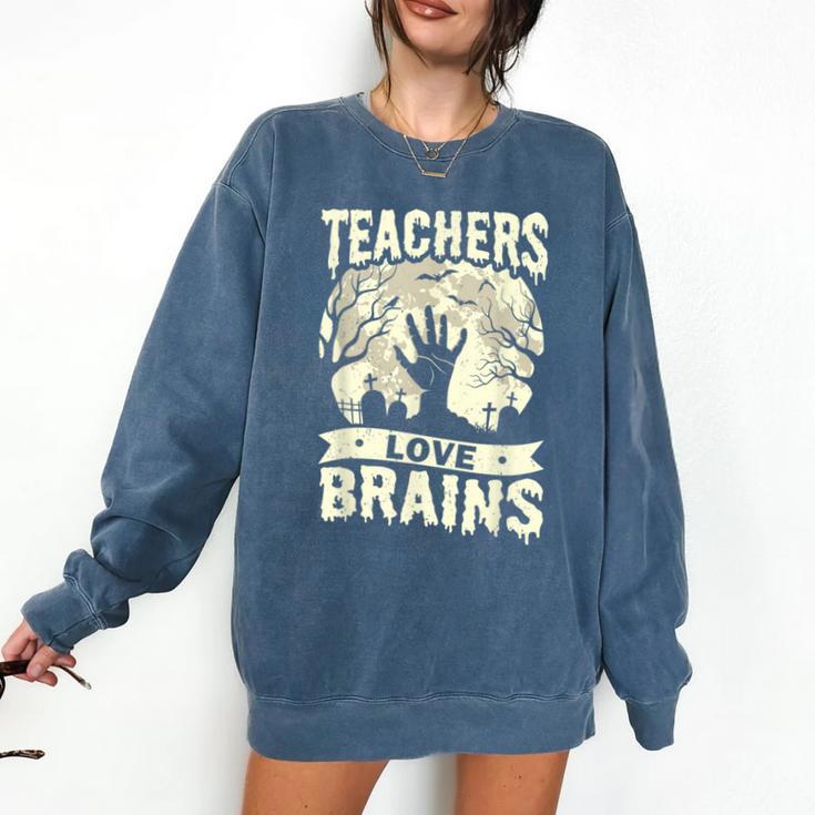 Teachers Love Brains Halloween Costume Boo Trick Teach Comfort Colors Sweatshirt
