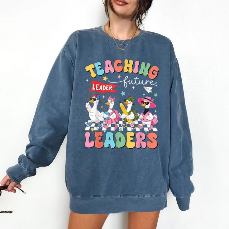 Teaching Future Leaders Groovy Teacher Back To School Comfort Colors Sweatshirt