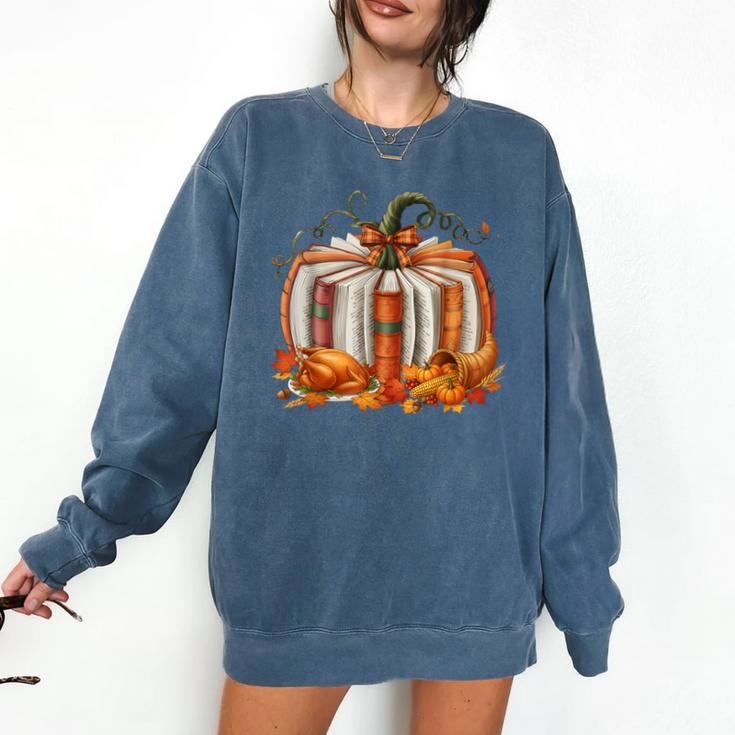 Thanksgiving Book Pumpkin Reading Teachers Fall Lovers Boys Comfort Colors Sweatshirt