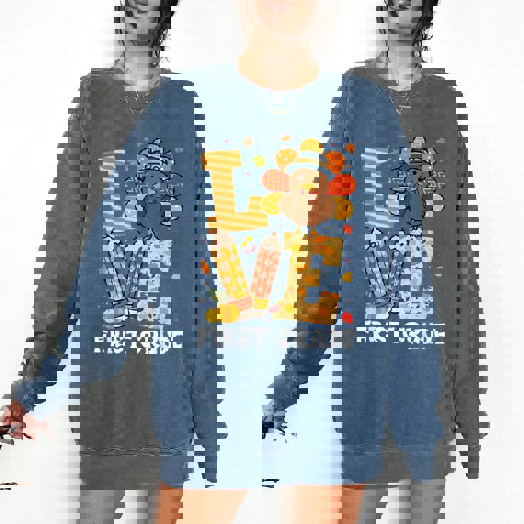 Thanksgiving Love First Grade Teacher Turkey Autumn Fall For Men Women Girls Kids Comfort Colors Sweatshirt