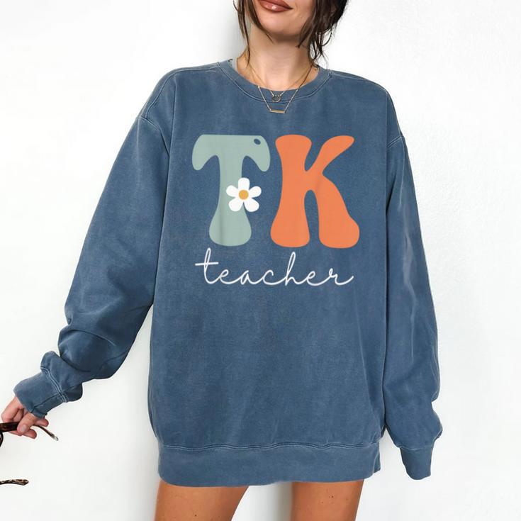 TK Teacher Retro Groovy Vintage Happy First Day Of School Comfort Colors Sweatshirt