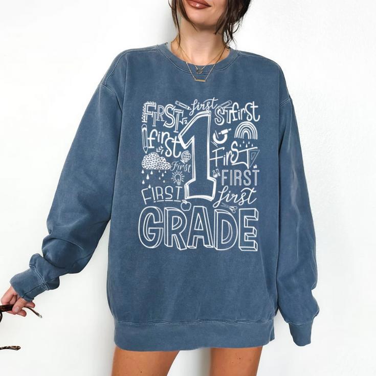 Typography 1st Grade Team Student Teacher Comfort Colors Sweatshirt