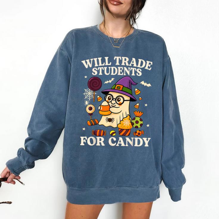 Will Trade Students For Candy Teacher Ghost Halloween Comfort Colors Sweatshirt