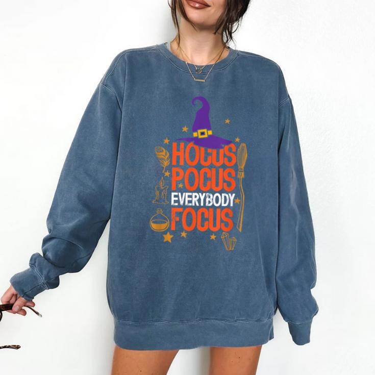 Witchy Halloween Hocus Pocus Everybody Focus Teacher Pumpkin Comfort Colors Sweatshirt