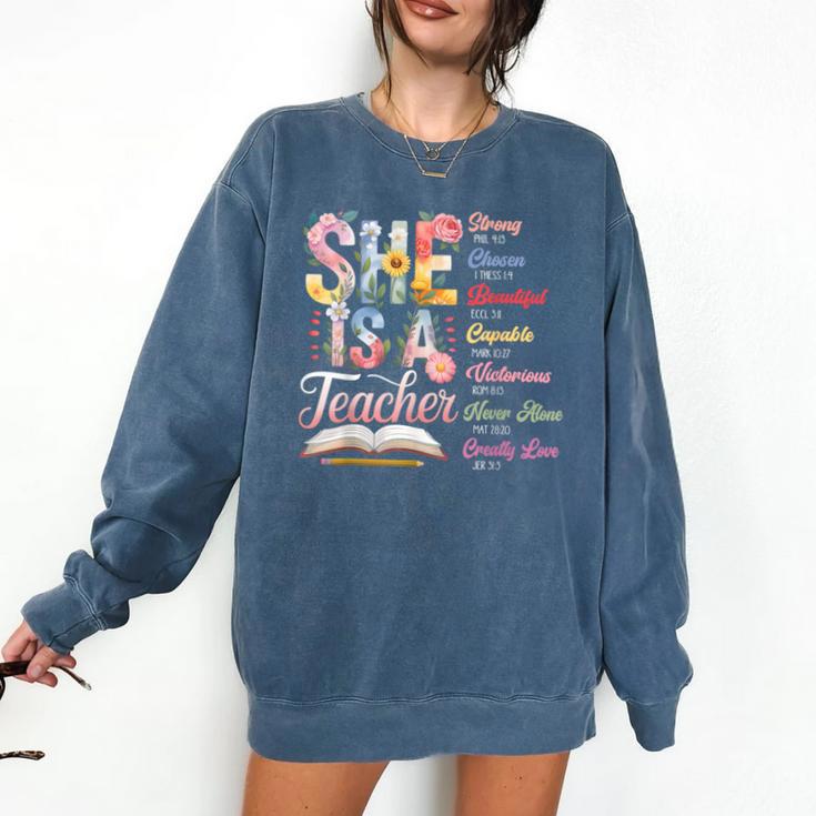Women Bible Verse Christian Teacher God Says Back To School Comfort Colors Sweatshirt