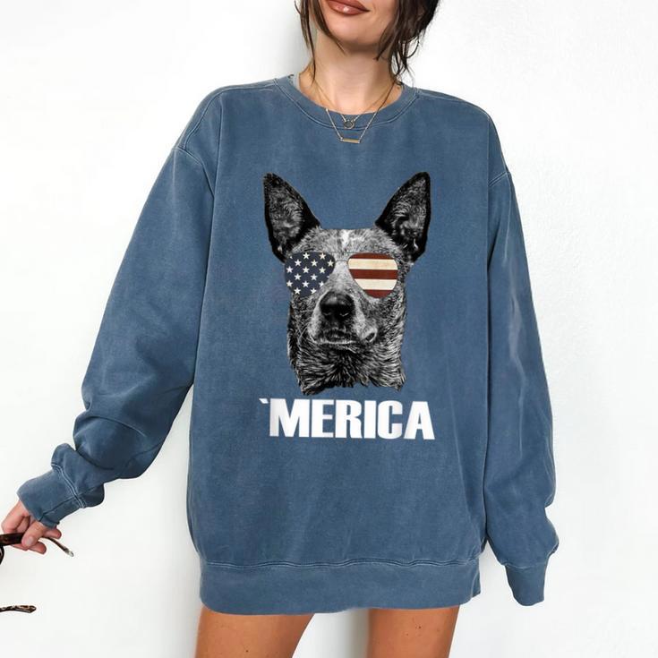 4th July Blue Heeler Dog Merica Patriotic USA Flag Cute Comfort Colors Sweatshirt