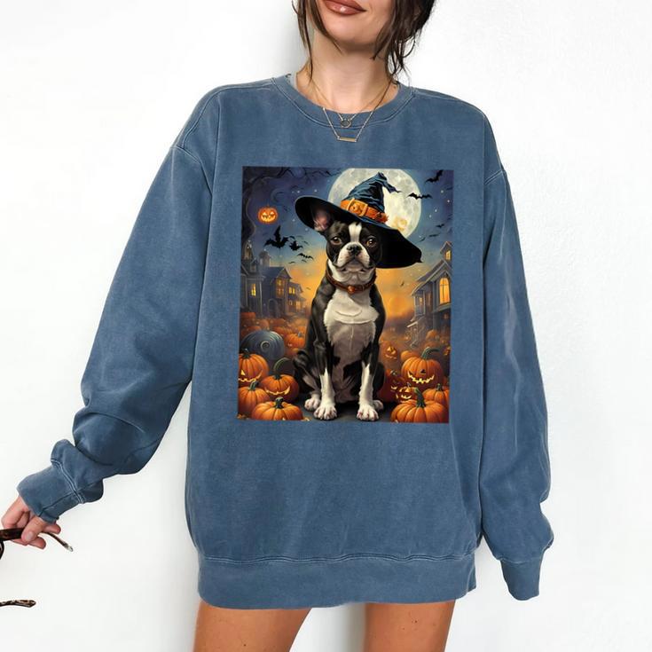 Aesthetic Halloween Boston Terrier Dog Witch Pumpkin For Men Women Kids Comfort Colors Sweatshirt