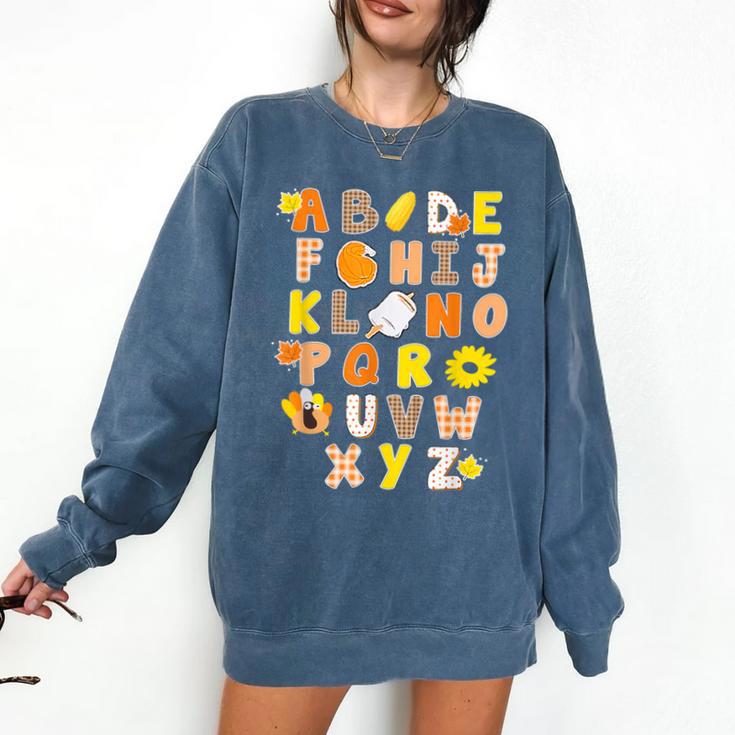 Alphabet Turkey Thanksgiving Costume Preschool Teacher Men Women Comfort Colors Sweatshirt
