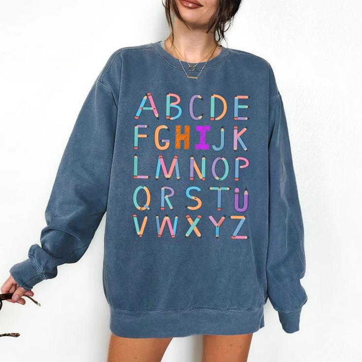 Back To School Kindergarten Alphabet ABC Teacher Women Kids Comfort Colors Sweatshirt