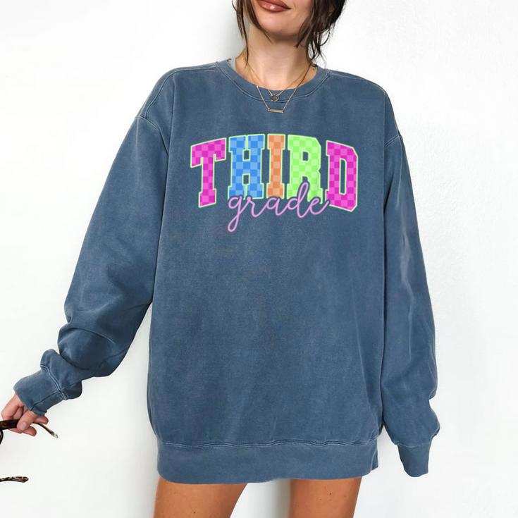Back To School Neon Checkered Third Grade Colorful Teacher Comfort Colors Sweatshirt Back To School Neon Checkered Third Grade Colorful Teacher Comfort Colors Sweatshirt