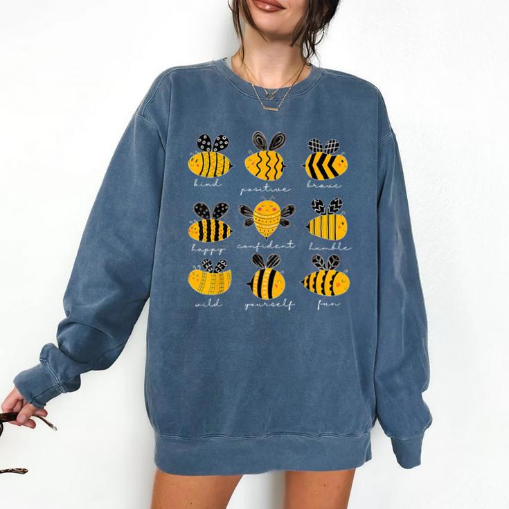 Bee Kind Positive Brave Happy Confident Humble Teacher Comfort Colors Sweatshirt