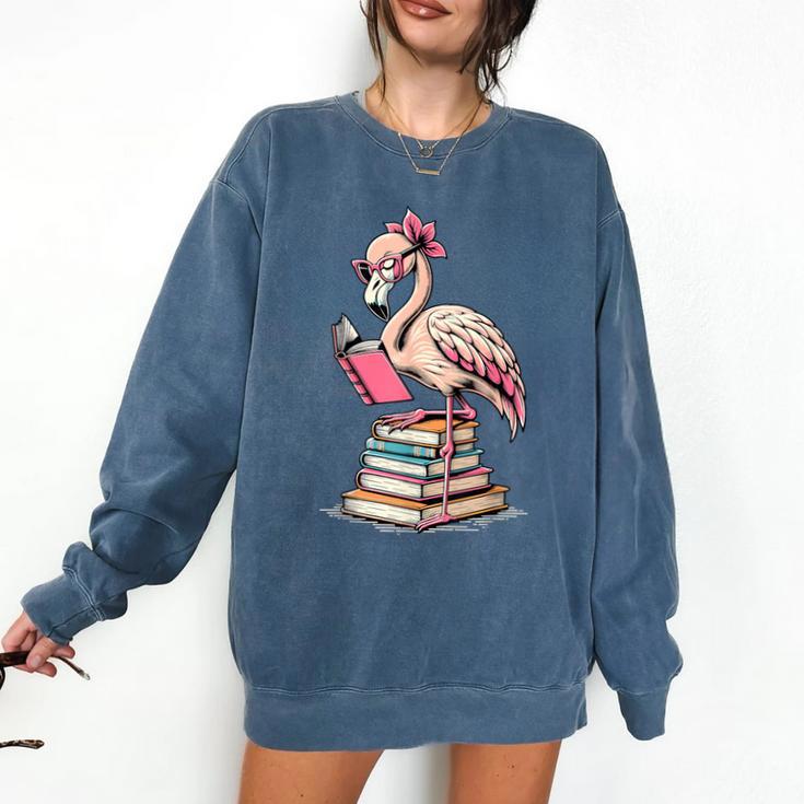 Book Lover Cute Flamingo Reading Teacher Librarian Women Comfort Colors Sweatshirt