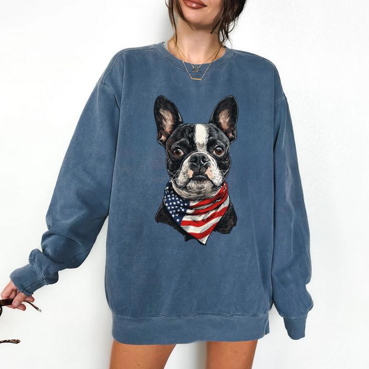 Boston Terrier American Flag Comfort Colors Sweatshirt