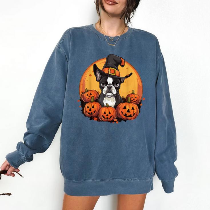 Boston Terrier Bostie Dog Breed Pet Halloween Pumpkins Comfort Colors Sweatshirt