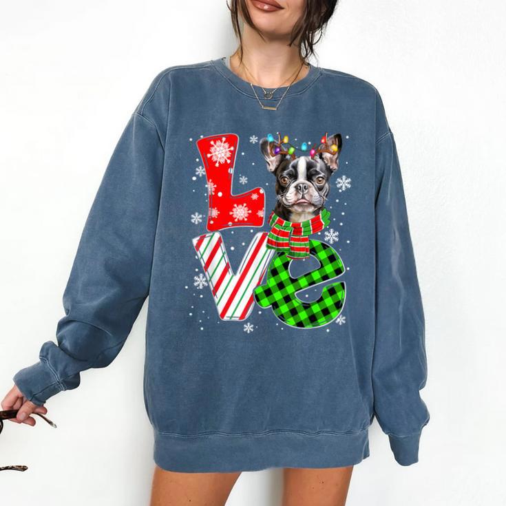 Boston Terrier Christmas Tree Lights Santa Dog Xmas For Men Women Kids Comfort Colors Sweatshirt
